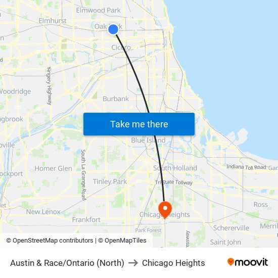 Austin & Race/Ontario (North) to Chicago Heights map