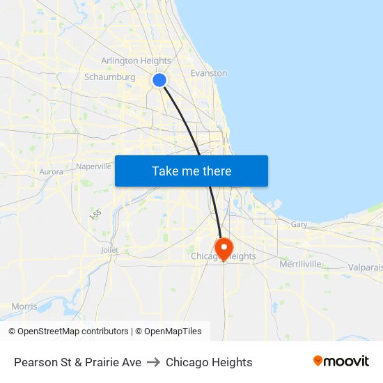 Pearson St & Prairie Ave to Chicago Heights map