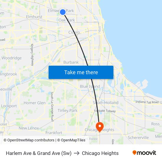 Harlem Ave & Grand Ave (Sw) to Chicago Heights map