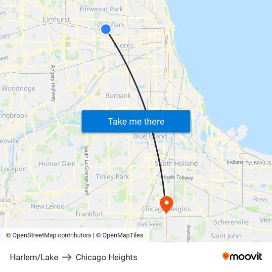 Harlem/Lake to Chicago Heights map