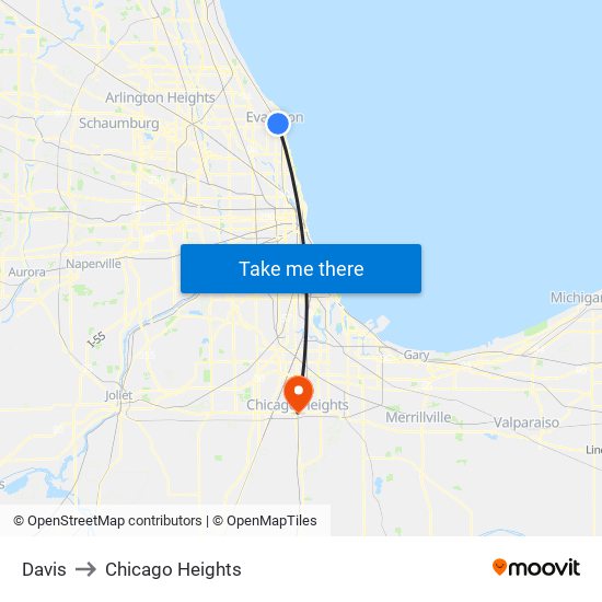 Davis to Chicago Heights map