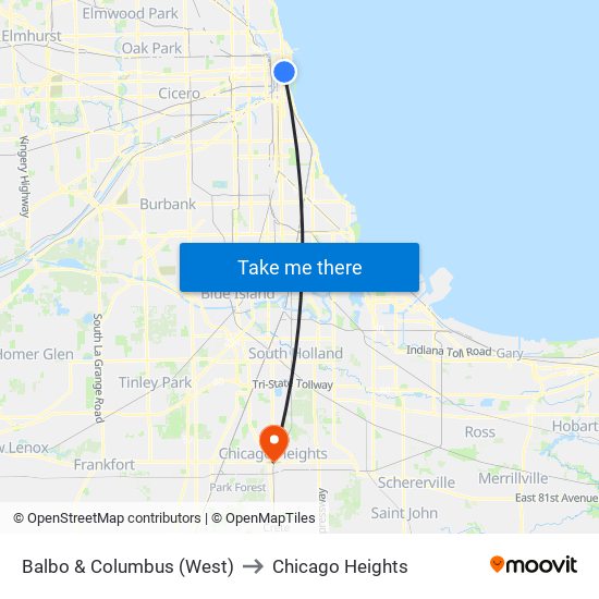 Balbo & Columbus (West) to Chicago Heights map