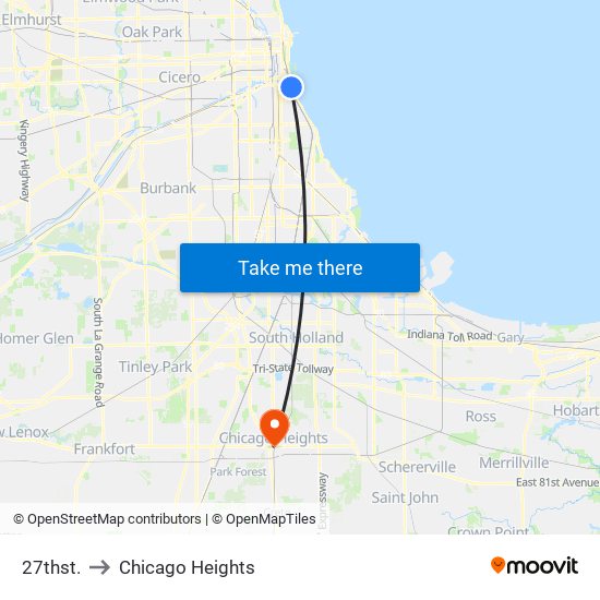 27thst. to Chicago Heights map