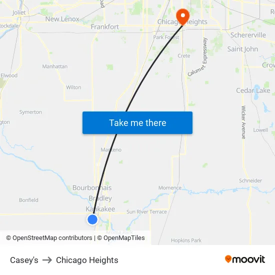 Casey's to Chicago Heights map