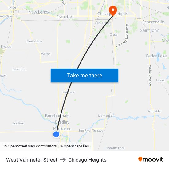 West Vanmeter Street to Chicago Heights map