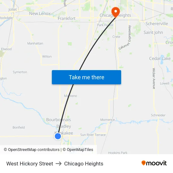 West Hickory Street to Chicago Heights map