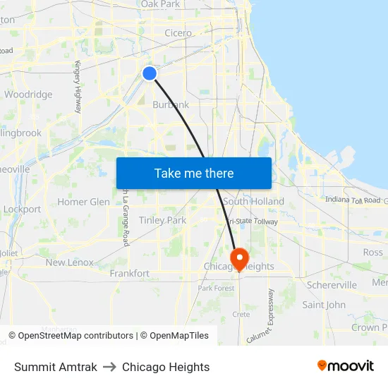 Summit Amtrak to Chicago Heights map