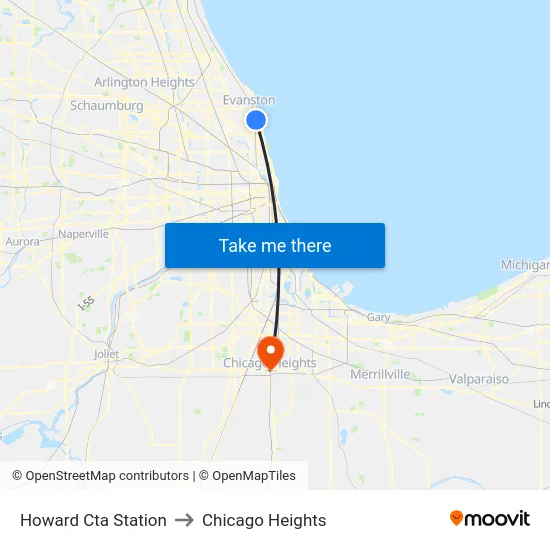 Howard Cta Station to Chicago Heights map