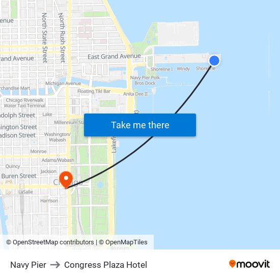 Navy Pier to Congress Plaza Hotel map