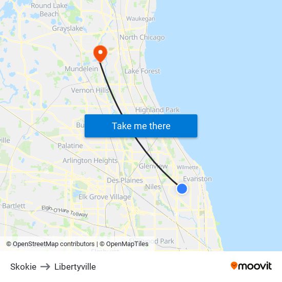 Skokie to Libertyville map