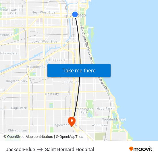 Jackson-Blue to Saint Bernard Hospital map