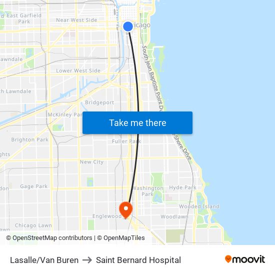 Lasalle/Van Buren to Saint Bernard Hospital map