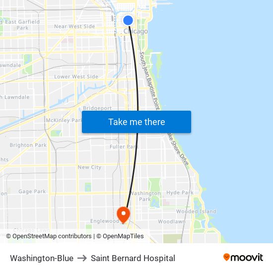 Washington-Blue to Saint Bernard Hospital map