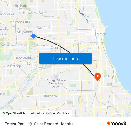 Forest Park to Saint Bernard Hospital map