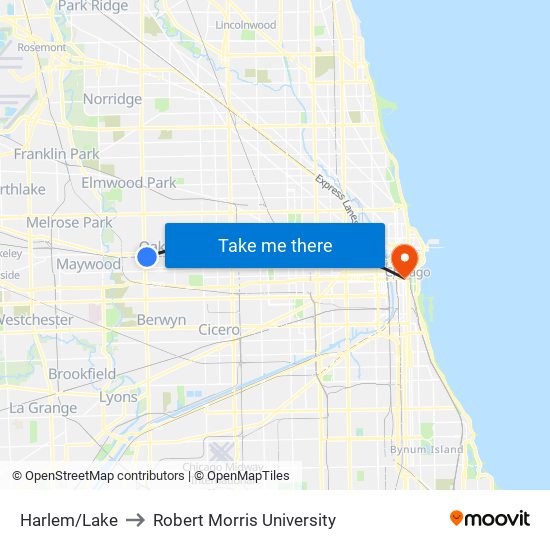 Harlem/Lake to Robert Morris University map