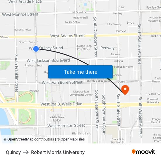 Quincy to Robert Morris University map