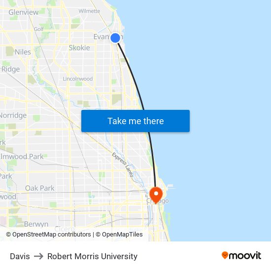 Davis to Robert Morris University map