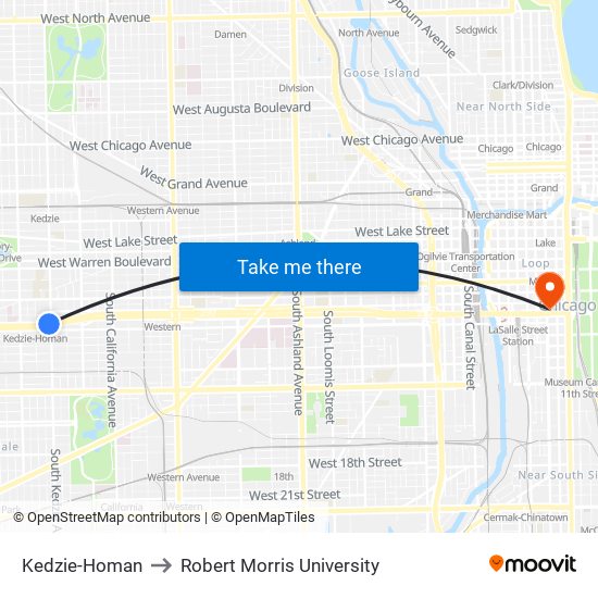 Kedzie-Homan to Robert Morris University map