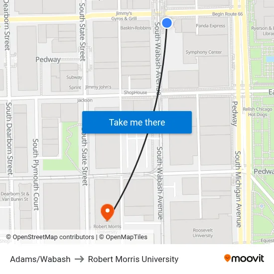 Adams/Wabash to Robert Morris University map