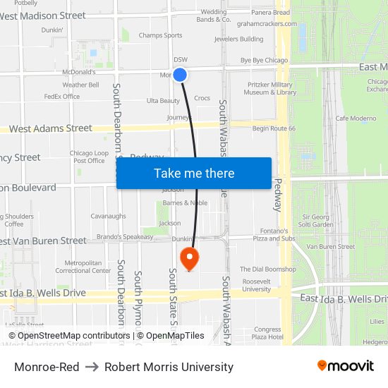 Monroe-Red to Robert Morris University map