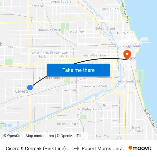Cicero & Cermak (Pink Line) (North) to Robert Morris University map