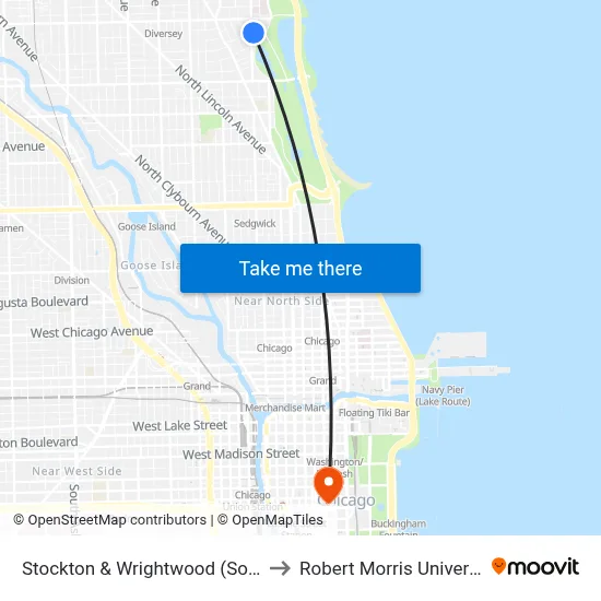 Stockton & Wrightwood (South) to Robert Morris University map