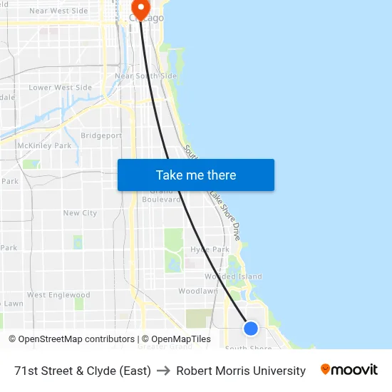 71st Street & Clyde (East) to Robert Morris University map