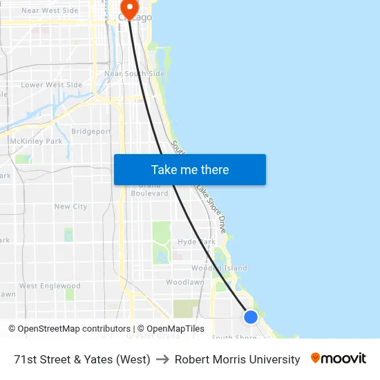71st Street & Yates (West) to Robert Morris University map