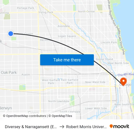 Diversey & Narragansett (East) to Robert Morris University map
