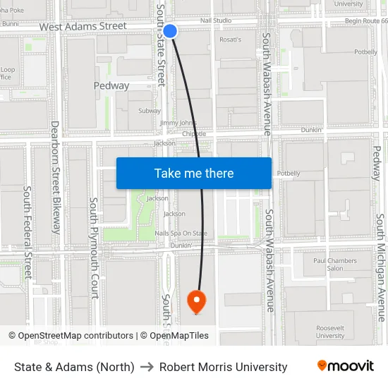 State & Adams (North) to Robert Morris University map
