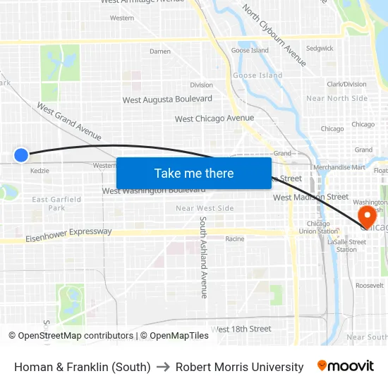 Homan & Franklin (South) to Robert Morris University map