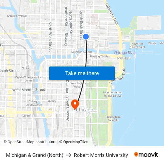 Michigan & Grand (North) to Robert Morris University map