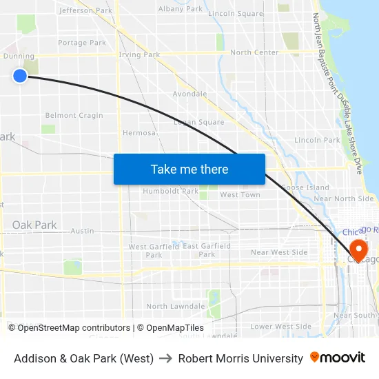 Addison & Oak Park (West) to Robert Morris University map