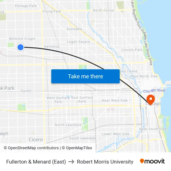Fullerton & Menard (East) to Robert Morris University map