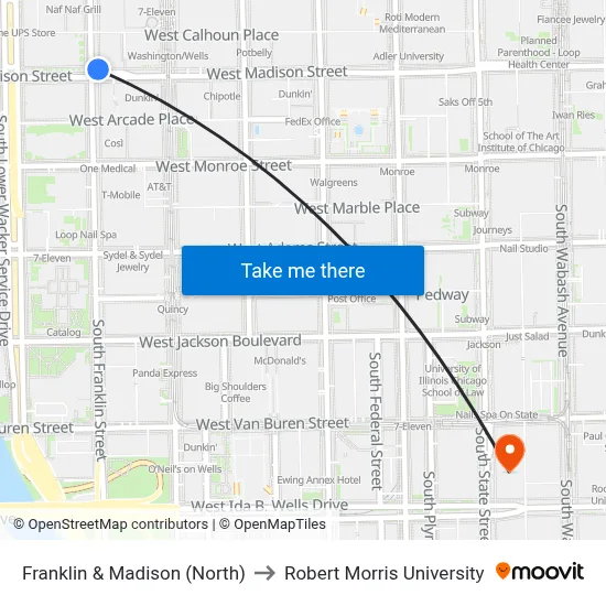 Franklin & Madison (North) to Robert Morris University map