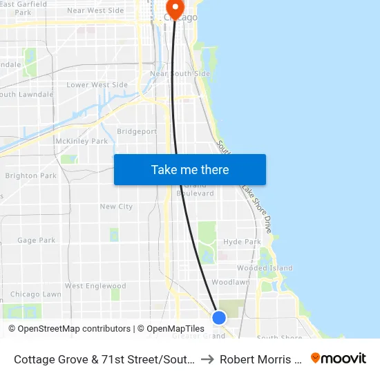 Cottage Grove & 71st Street/South Chicago (North) to Robert Morris University map