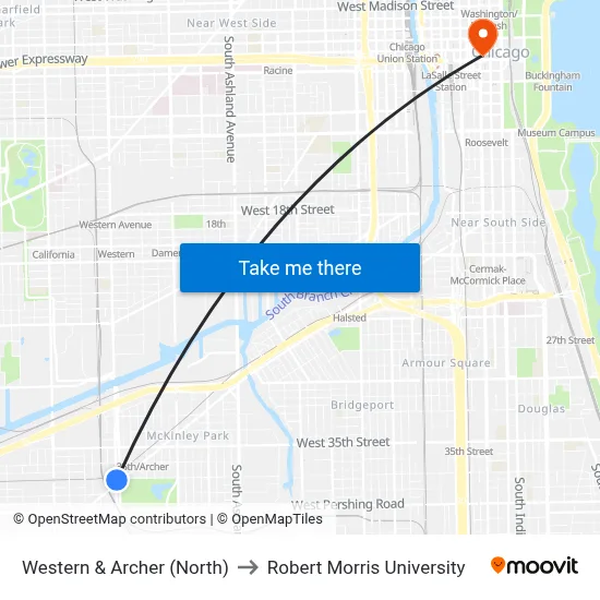 Western & Archer (North) to Robert Morris University map