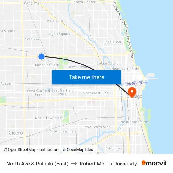 North Ave & Pulaski (East) to Robert Morris University map