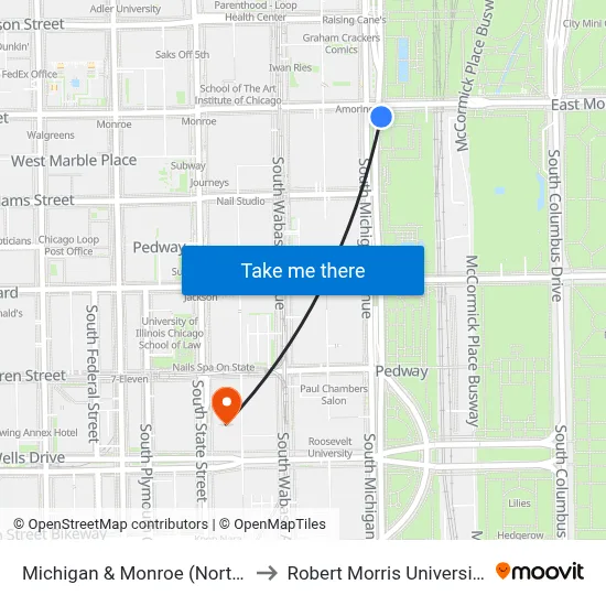 Michigan & Monroe (North) to Robert Morris University map