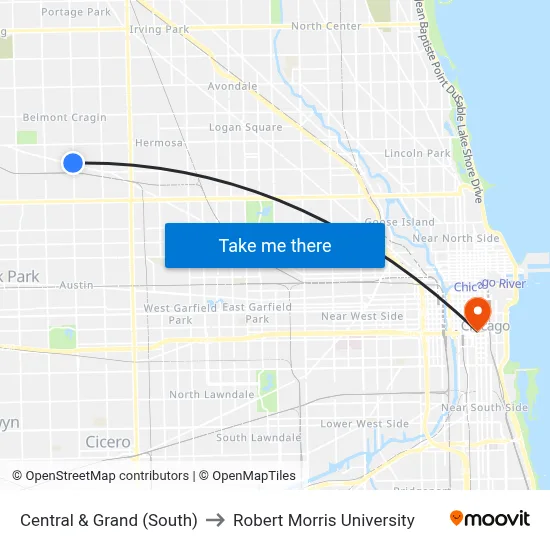 Central & Grand (South) to Robert Morris University map