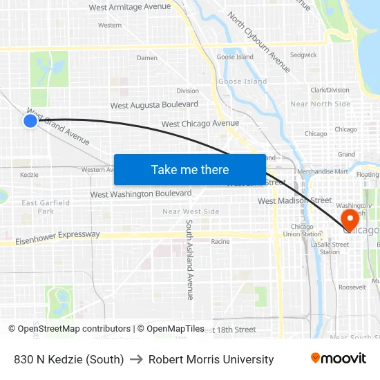 830 N Kedzie (South) to Robert Morris University map