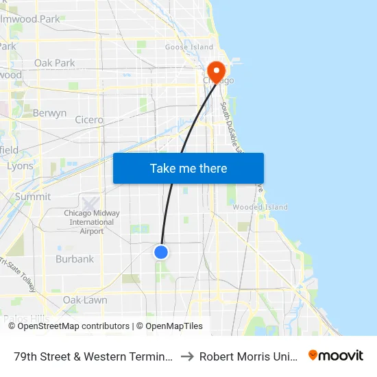 79th Street & Western Terminal (East) to Robert Morris University map