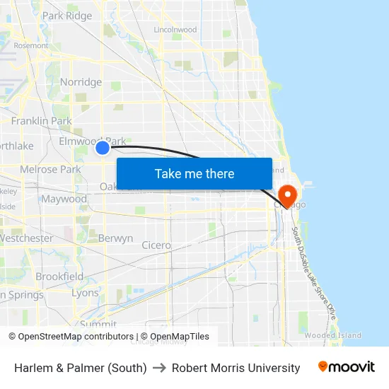 Harlem & Palmer (South) to Robert Morris University map