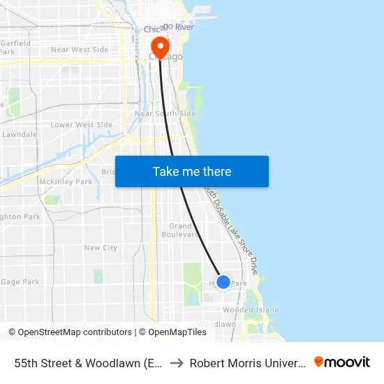 55th Street & Woodlawn (East) to Robert Morris University map