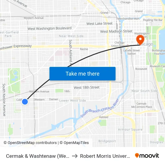 Cermak & Washtenaw (West) to Robert Morris University map