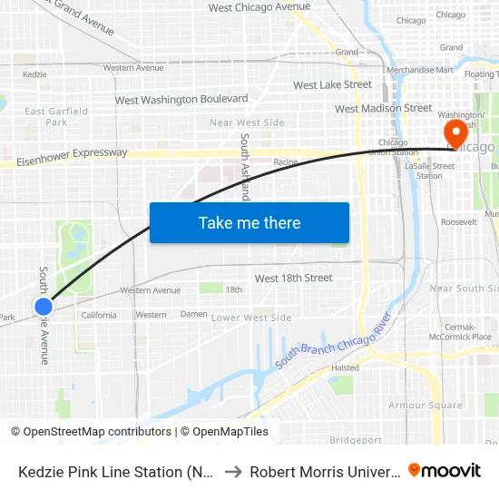 Kedzie Pink Line Station (North) to Robert Morris University map
