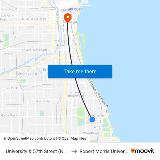 University & 57th Street (North) to Robert Morris University map