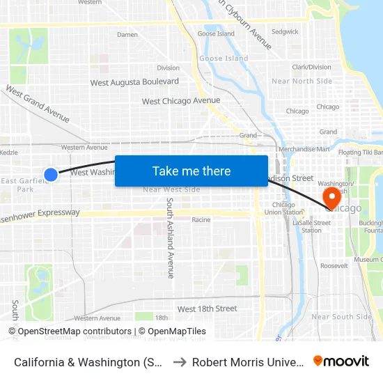 California & Washington (South) to Robert Morris University map