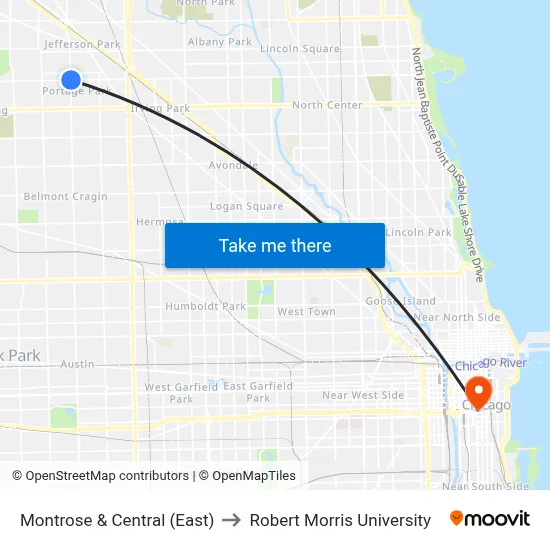 Montrose & Central (East) to Robert Morris University map