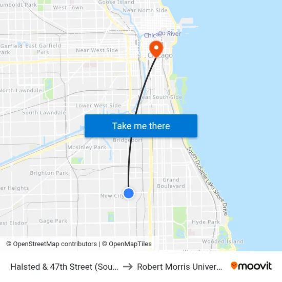Halsted & 47th Street (South) to Robert Morris University map